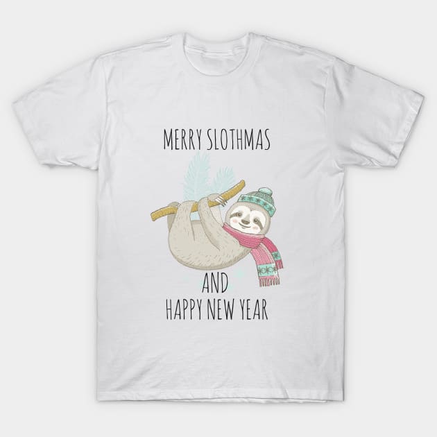 MERRY SLOTHMAS AND HAPPY NEW YEAR FUNNY SLOTH CHRISTMAS T-Shirt by kevenwal